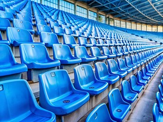 Empty Blue Stadium Seats: 4K Tracking Shot Stock Photo - Dramatic Fashion Photography