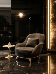 Dark Velvet Armchair In Luxurious Modern Interior Design