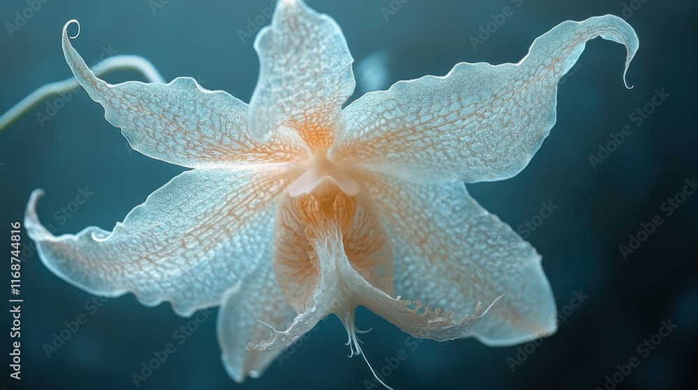 Poster unique close-up of an ethereal flower showcasing intricate details and delicate textures in a tranqu