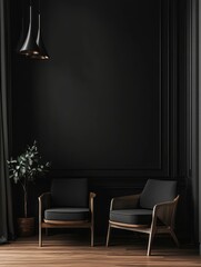 Dark Room Interior Design with Two Modern Chairs