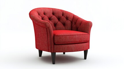 Round fabric accent chair with curved backrest, isolated on white for contemporary interiors