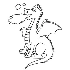 Cute cartoon hand drawn vector dragon coloring page.