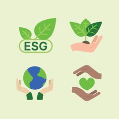 ESG planting nature green icon set, Save the world concept.  Vector illustration.