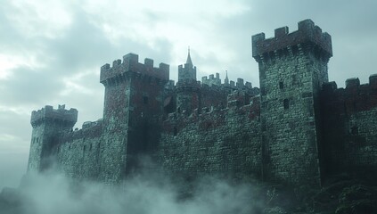 Fototapeta premium Misty Medieval Castle: A Realm of Mystery and Majesty