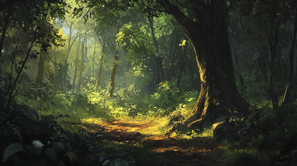 rich subtropical forest in Nepal with tall trees and vibrant greenery