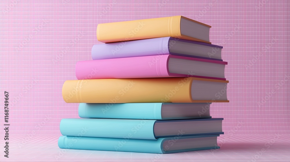 Poster Stack of colorful books created in 3D on a transparent background. -