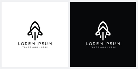 rocket art simple line logo vector design 