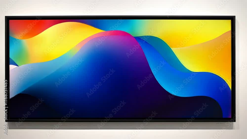 Poster vibrant abstract artwork in modern design showcases colorful waves and dynamic composition, blending