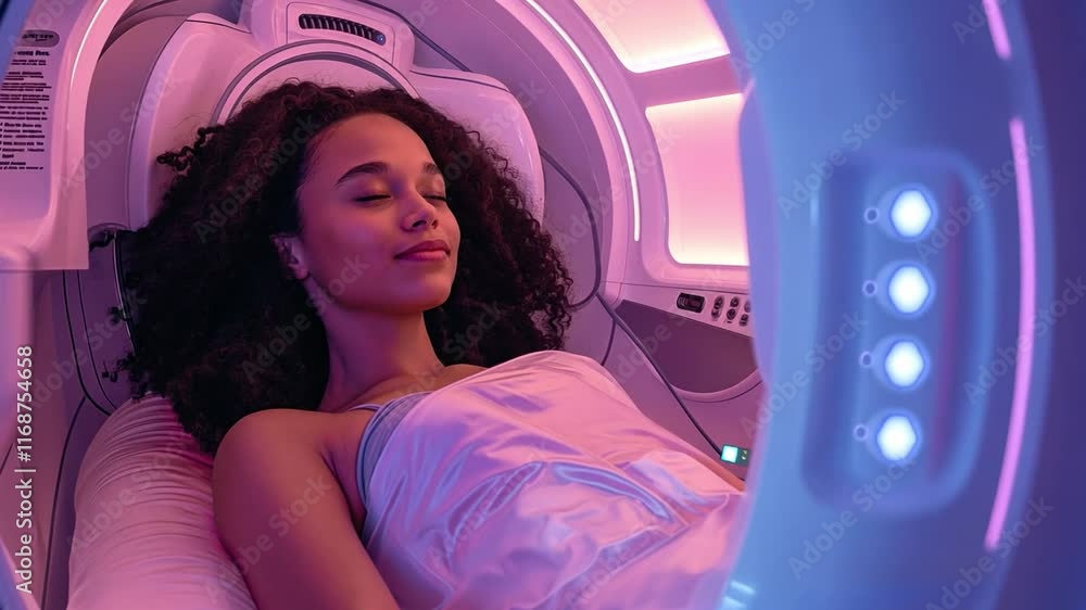 Poster this person experiences restorative rest inside a calming therapy pod designed for sleep enhancement