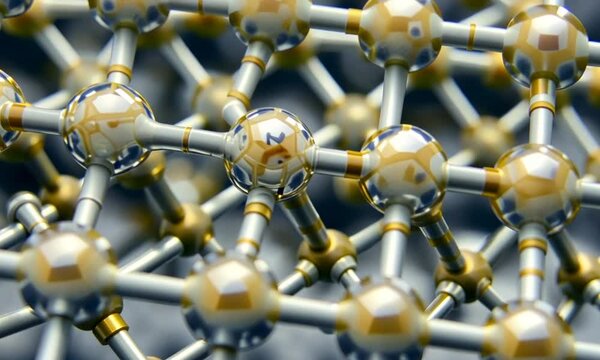 Microscopic View of a Crystal Lattice Structure:  A Detailed Look at Atomic Bonds and Arrangement in a Crystalline Material