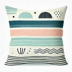 Decorative pillow featuring pastel stripes with a bold navy accent