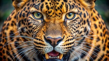 Fototapeta premium Fierce Leopard Close-Up: Intense Gaze, High-Detail Wildlife Portrait