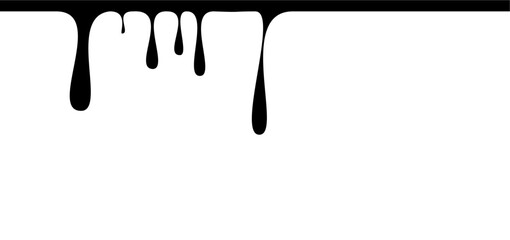 Dripping blood liquid, melt drips borders silhouette in black ink style. different dripping patterns for horror and spooky themes. Flowing liquid. Stencil drops. Chocolate drops. Oil drop