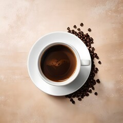 Obraz premium Hot Espresso and Aromatic Coffee Cup with Coffee Beans, Rustic Charm, Heart-Shaped Smoke, Burlap Sack, Wooden Table, Soft Focus, and Morning Coffee Vibes