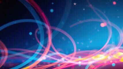 Abstract Swirling Light Trails with Glowing Particles and a Dark Blue Background