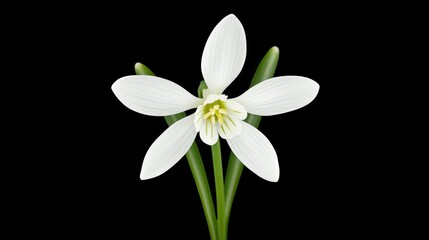 Obraz premium Full-body view of a snowdrop flower with dense petals, fully open and facing forward.