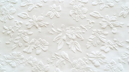 Delicate Raised Floral Pattern on White Textured Fabric Surface Studio Shot for Print and Wall Art