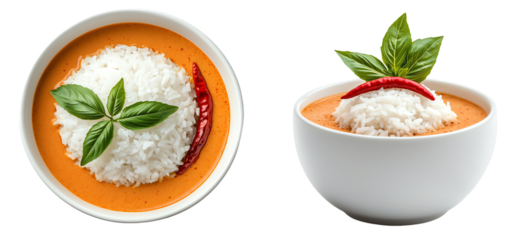 Asian and Chinese style Delicious rice bowl with creamy curry sauce.