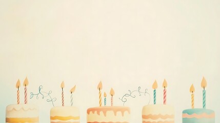 Colorful Birthday Cakes With Lit Candles