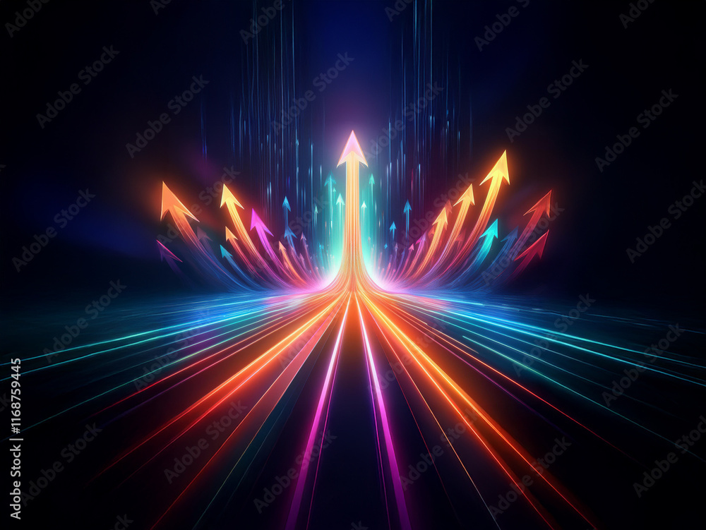 Poster glowing arrows converge on a central point, symbolizing growth, progress, and upward trajectory. a v