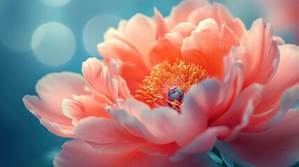Beautiful blooming peony flower with soft petals showcasing vibrant colors in an artistic background. Generative AI
