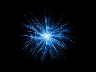 Fototapeta premium Intricate blue light radiating outwards from a central point, resembling a burst of energy or a celestial event against a pitch-black background. The glowing lines create a visually stunning, almost 