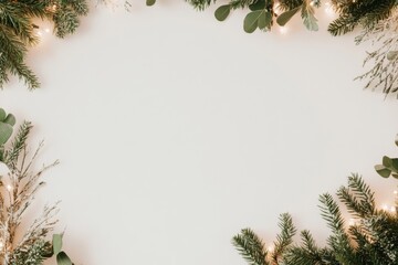 Elegant Winter Greetings Minimalist Snow-Covered Evergreen Frame with Twinkling Lights