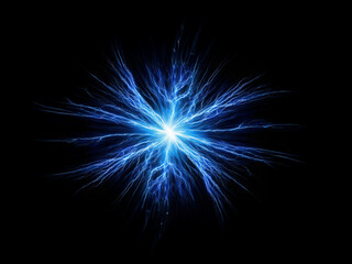 A vibrant blue energy burst, resembling a star or snowflake, radiates outward against a pitch-black background.  The glowing fractal pattern suggests power and cosmic energy.