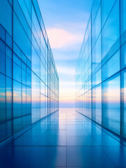 Glass urban hallway perspective sunlight minimalist architecture modern building vertical business photo