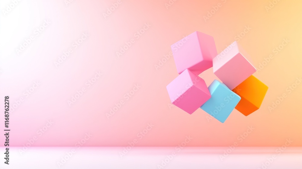 Aufkleber colorful 3d cubes floating against a soft gradient background.