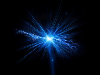 Obraz premium A vibrant blue energy burst explodes against a pitch-black background. Intense light rays emanate outward, creating a dynamic, powerful effect.