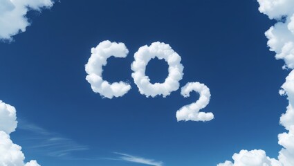 Naklejka premium Blue sky with CO2 written in white clouds, illustrating the global challenge of air pollution