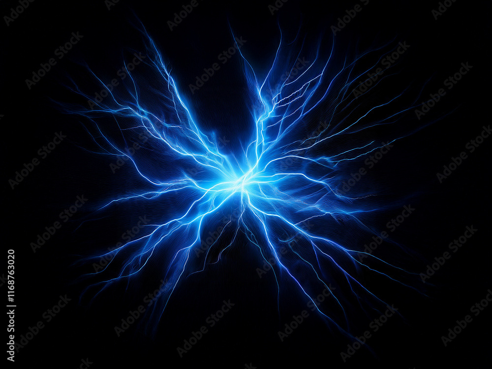 Aufkleber glowing blue energy forms a butterfly-like shape against a black background. the intricate, branchin