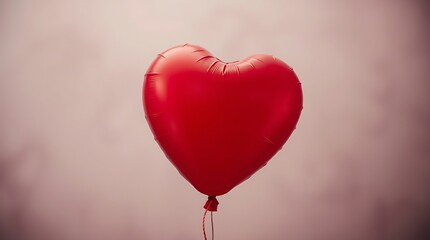 Soft focus, hazy background, top-down perspective A single, slightly deflated, red heart-shaped balloon, cinematic lighting, Valentine's Day theme