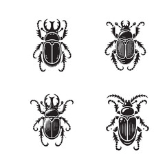 Fototapeta premium 4 set of black silhouette of a Harvest Beetle Isolated on White Background in Monochrome