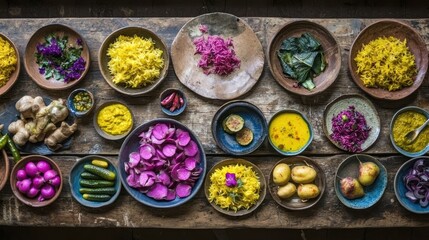 Vibrant food presentation in a rustic kitchen organic ingredients in natural settings