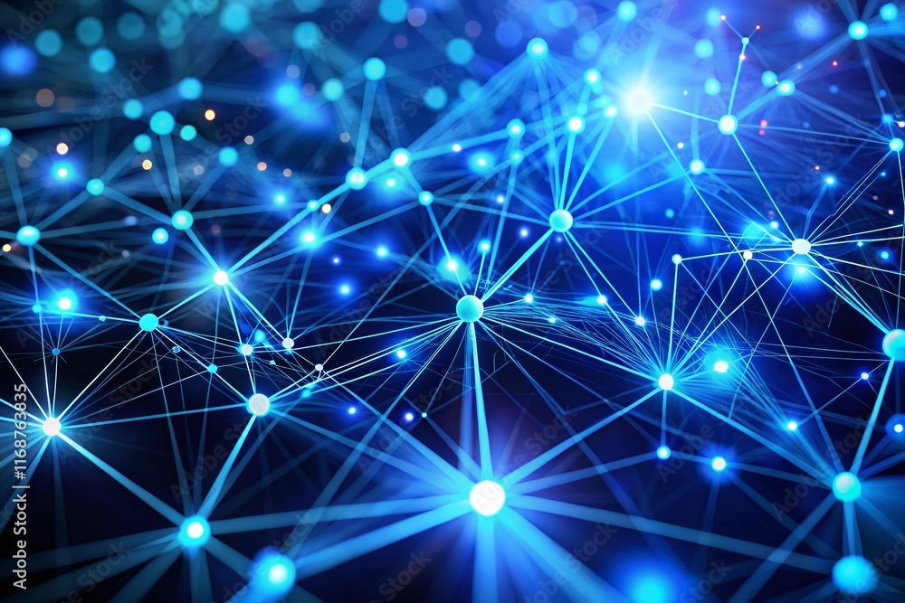 Poster futuristic blue network technology background with binary code - abstract digital data stream