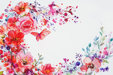 Fototapeta premium Elegant wedding invitation card background vector. Minimal hand painted watercolor botanical flowers texture template background. Design for wedding, vip cover, poster, rsvp moderncard.Valentine's Day