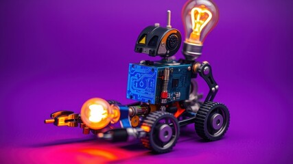 Fototapeta premium Ingenious robotic creation with illuminated features on a vibrant purple backdrop