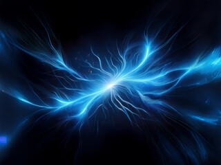 Glowing blue energy streams converge and radiate from a central point, creating a mesmerizing, abstract display of light and motion in dark space.