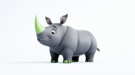 Fototapeta premium Cartoon rhinoceros character with a playful expression.