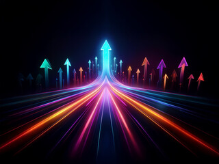 Vibrant, glowing arrows converge and ascend, symbolizing growth, progress, and a bright future.  Multiple paths lead to success.