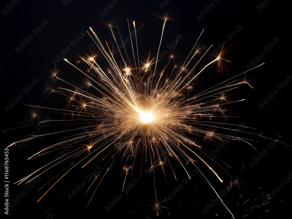 Poster a bright firework bursts against a dark night sky, its fiery sparks radiating outwards in a dazzling