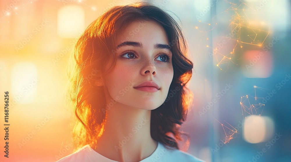 Poster woman utilizing ai-driven productivity tools to optimize work efficiency, manage tasks, and improve 