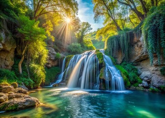 Fototapeta premium Galilee Waterfall: Ayun River's Cold Cascade in Northern Israel
