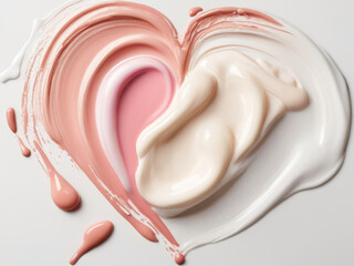texture of cosmetic smear cream in the shape of a heart, 