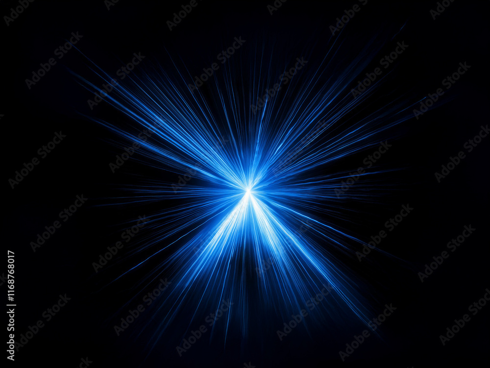 Aufkleber a vibrant blue starburst explodes against a pitch-black background, radiating energy and light. its 