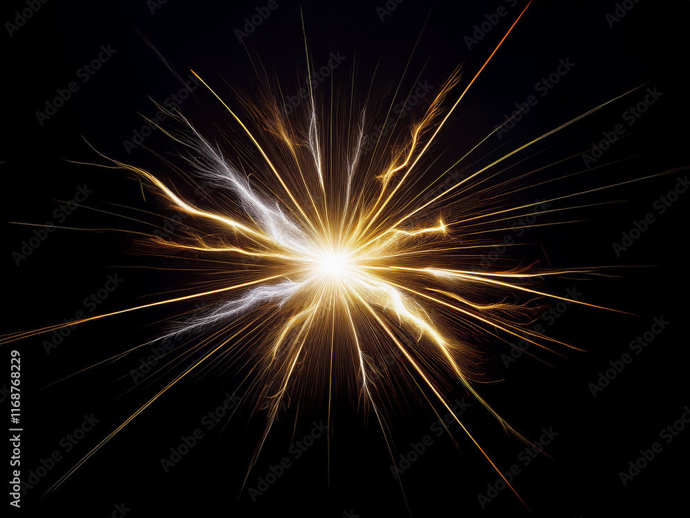 Poster a radiant burst of light and energy, emanating outwards in a dazzling display of golden and white st