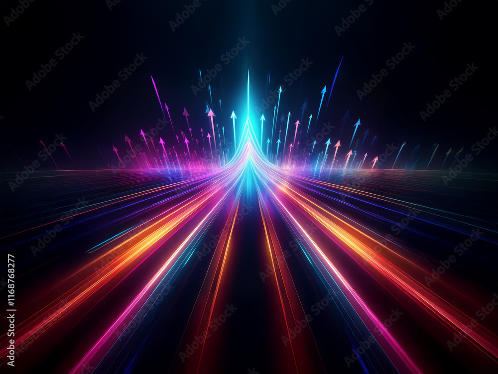 Poster a vibrant, multicolored highway stretches towards a bright, central point, symbolizing progress and 
