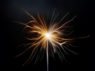 A burst of light, resembling a sparkler or a dandelion, explodes outwards against a dark background.  Intricate, glowing lines radiate from a central point, creating a sense of energy and movement.